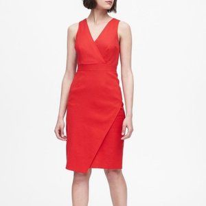 Banana Republic Red Linen Cotton Twill Surplice Sheath Dress